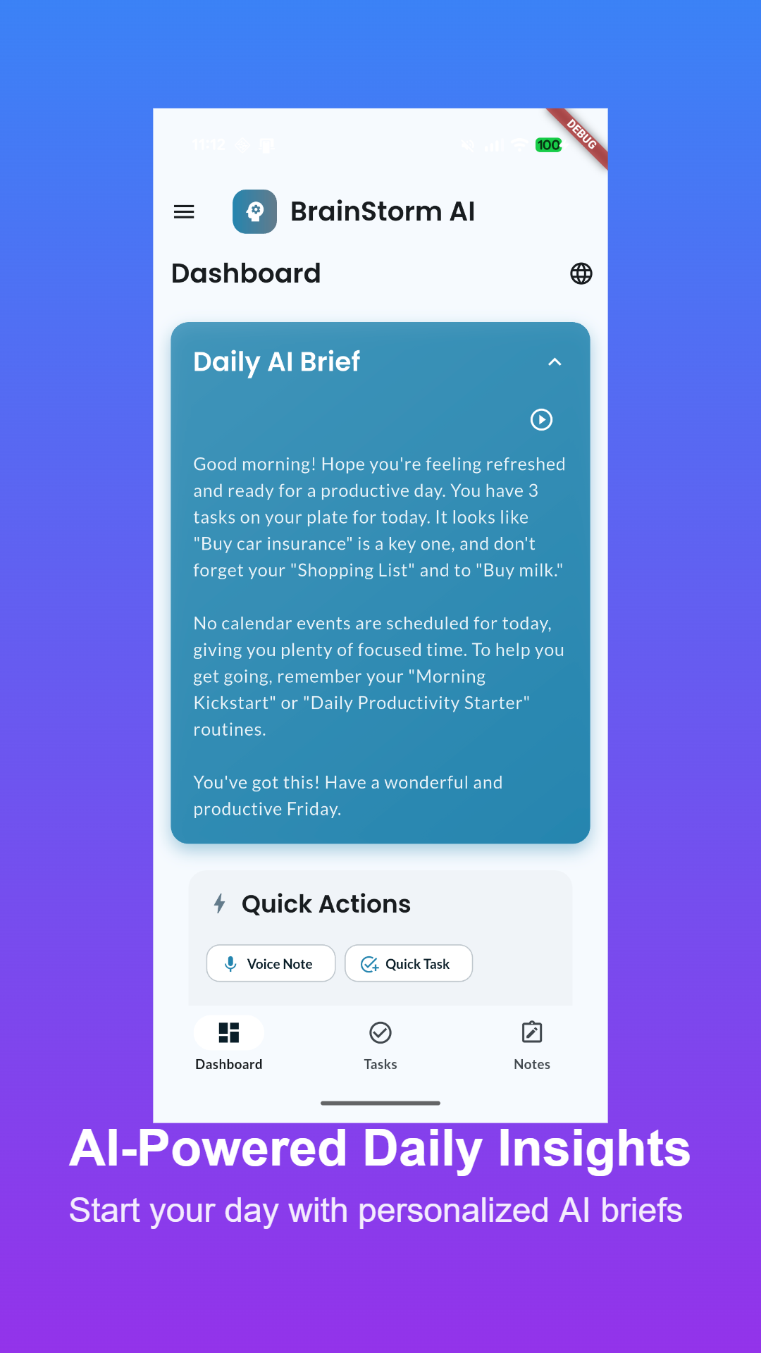 BrainStorm AI mobile app interface showing a list of daily routines and habits.